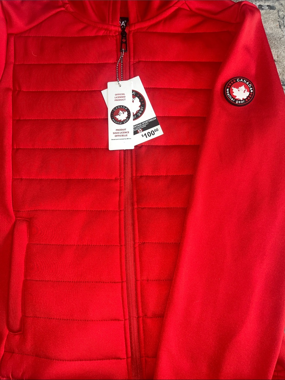 Women’s Red Quilted Bomber Hoodie Jacket - Picture 2 of 5